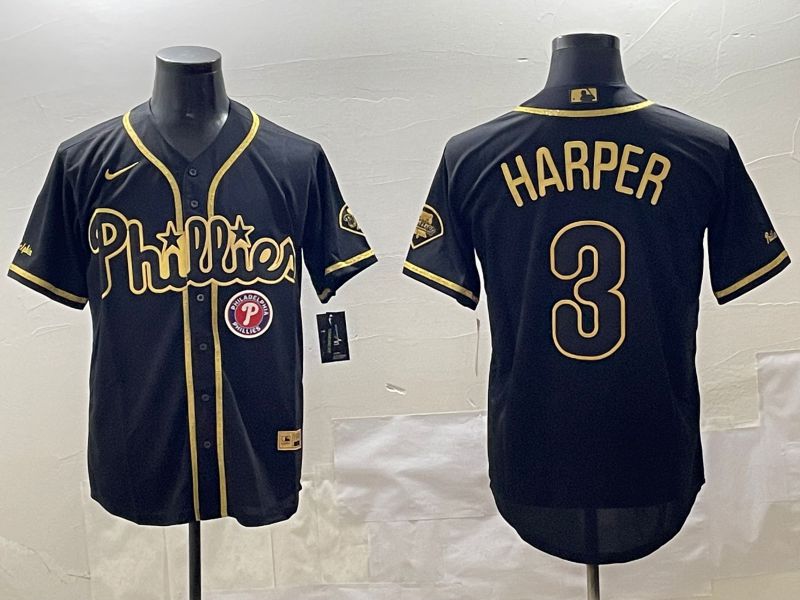 Men Philadelphia Phillies #3 Harper Black Gold Game 2025 Nike MLB Jersey style 4
